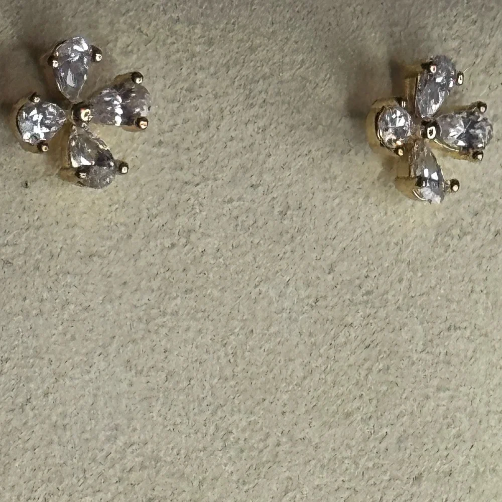 Gold Overlay Crystal Flower Stud Earrings Made with Swarovski Crystals - Picture 6 of 8